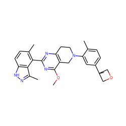 COc1nc(-c2c(C)ccc3[nH]nc(C)c23)nc2c1CN(c1cc(C3(C)COC3)ccc1C)CC2 ZINC000147015171