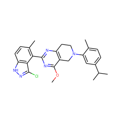 COc1nc(-c2c(C)ccc3[nH]nc(Cl)c23)nc2c1CN(c1cc(C(C)C)ccc1C)CC2 ZINC000146940460