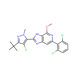 COc1nc(-c2c(Cl)cccc2Cl)cc2nc(-c3c(Cl)c(C(C)(C)C)nn3C)[nH]c12 ZINC000140727555