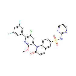 COc1nc(-c2cc(F)cc(F)c2)c(Cl)cc1-n1c(=O)ccc2cc(S(=O)(=O)Nc3ncccn3)ccc21 ZINC001772640210