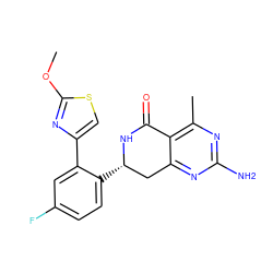 COc1nc(-c2cc(F)ccc2[C@H]2Cc3nc(N)nc(C)c3C(=O)N2)cs1 ZINC000117707120