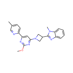 COc1nc(-c2ccc(C)cn2)cc(N2CC(c3nc4ccccc4n3C)C2)n1 ZINC000143126745