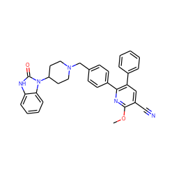 COc1nc(-c2ccc(CN3CCC(n4c(=O)[nH]c5ccccc54)CC3)cc2)c(-c2ccccc2)cc1C#N ZINC000029126920
