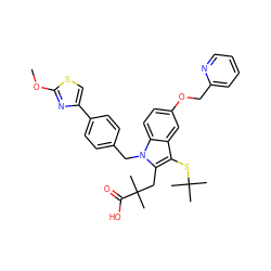 COc1nc(-c2ccc(Cn3c(CC(C)(C)C(=O)O)c(SC(C)(C)C)c4cc(OCc5ccccn5)ccc43)cc2)cs1 ZINC000043020805