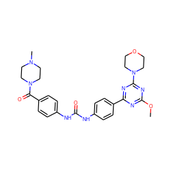 COc1nc(-c2ccc(NC(=O)Nc3ccc(C(=O)N4CCN(C)CC4)cc3)cc2)nc(N2CCOCC2)n1 ZINC000072177976