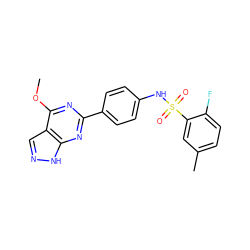 COc1nc(-c2ccc(NS(=O)(=O)c3cc(C)ccc3F)cc2)nc2[nH]ncc12 ZINC000299826443
