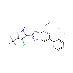 COc1nc(-c2ccccc2C(F)(F)F)cc2nc(-c3c(Cl)c(C(C)(C)C)nn3C)[nH]c12 ZINC000118910666