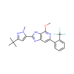 COc1nc(-c2ccccc2C(F)(F)F)cc2nc(-c3cc(C(C)(C)C)nn3C)[nH]c12 ZINC000141416427