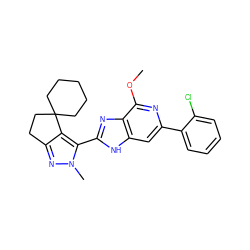 COc1nc(-c2ccccc2Cl)cc2[nH]c(-c3c4c(nn3C)CCC43CCCCC3)nc12 ZINC001772648075