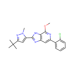 COc1nc(-c2ccccc2Cl)cc2nc(-c3cc(C(C)(C)C)nn3C)[nH]c12 ZINC000149448990