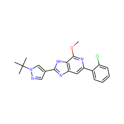 COc1nc(-c2ccccc2Cl)cc2nc(-c3cnn(C(C)(C)C)c3)[nH]c12 ZINC000145761041