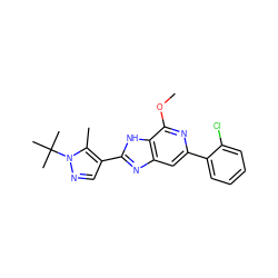 COc1nc(-c2ccccc2Cl)cc2nc(-c3cnn(C(C)(C)C)c3C)[nH]c12 ZINC000141567929