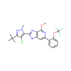 COc1nc(-c2ccccc2OC(F)(F)F)cc2[nH]c(-c3c(Cl)c(C(C)(C)C)nn3C)nc12 ZINC000147682101