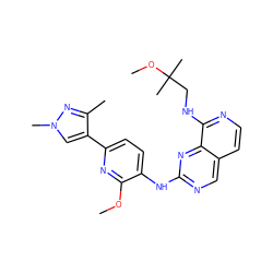 COc1nc(-c2cn(C)nc2C)ccc1Nc1ncc2ccnc(NCC(C)(C)OC)c2n1 ZINC000224083156