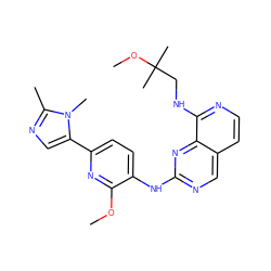 COc1nc(-c2cnc(C)n2C)ccc1Nc1ncc2ccnc(NCC(C)(C)OC)c2n1 ZINC000224112432