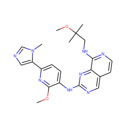 COc1nc(-c2cncn2C)ccc1Nc1ncc2ccnc(NCC(C)(C)OC)c2n1 ZINC001772600871