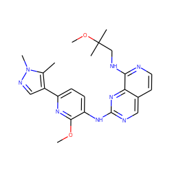 COc1nc(-c2cnn(C)c2C)ccc1Nc1ncc2ccnc(NCC(C)(C)OC)c2n1 ZINC000224123265