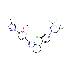 COc1nc(-c2nc3n(n2)CCC[C@H]3c2ccc(N(CC3CC3)CC(F)(F)F)cc2Cl)ccc1-n1cnc(C)c1 ZINC000149090882