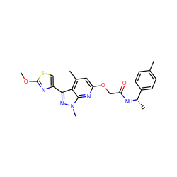 COc1nc(-c2nn(C)c3nc(OCC(=O)N[C@@H](C)c4ccc(C)cc4)cc(C)c23)cs1 ZINC000117512323