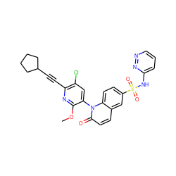 COc1nc(C#CC2CCCC2)c(Cl)cc1-n1c(=O)ccc2cc(S(=O)(=O)Nc3cccnn3)ccc21 ZINC001772598095