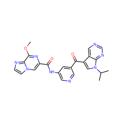 COc1nc(C(=O)Nc2cncc(C(=O)c3cn(C(C)C)c4ncncc34)c2)cn2ccnc12 ZINC000169707960