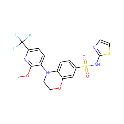 COc1nc(C(F)(F)F)ccc1N1CCOc2cc(S(=O)(=O)Nc3nccs3)ccc21 ZINC000205735435