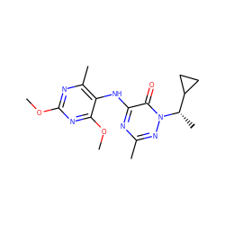 COc1nc(C)c(Nc2nc(C)nn([C@@H](C)C3CC3)c2=O)c(OC)n1 ZINC000049050680