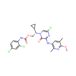 COc1nc(C)c(Nc2nc(Cl)cn([C@H](COC(=O)Nc3ccc(Cl)cc3Cl)C3CC3)c2=O)cc1C ZINC000117107001