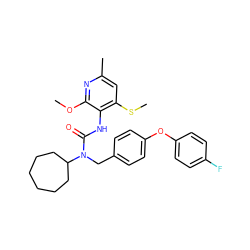 COc1nc(C)cc(SC)c1NC(=O)N(Cc1ccc(Oc2ccc(F)cc2)cc1)C1CCCCCC1 ZINC000013781731