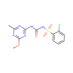 COc1nc(C)nc(NC(=O)NS(=O)(=O)c2ccccc2Cl)n1 ZINC000000902231