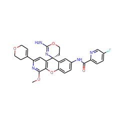 COc1nc(C2=CCOCC2)cc2c1Oc1ccc(NC(=O)c3ccc(F)cn3)cc1[C@@]21CCOC(N)=N1 ZINC000205162785