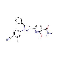 COc1nc(C2=NN(c3ccc(C#N)c(C)c3)[C@@H](C3CCCC3)C2)ccc1C(=O)N(C)C ZINC000068247333