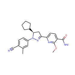 COc1nc(C2=NN(c3ccc(C#N)c(C)c3)[C@@H](C3CCCC3)C2)ccc1C(N)=O ZINC000068247336