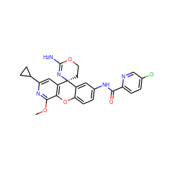 COc1nc(C2CC2)cc2c1Oc1ccc(NC(=O)c3ccc(Cl)cn3)cc1[C@@]21CCOC(N)=N1 ZINC000205167459