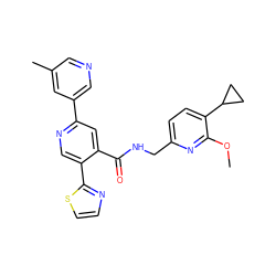 COc1nc(CNC(=O)c2cc(-c3cncc(C)c3)ncc2-c2nccs2)ccc1C1CC1 ZINC000096177817