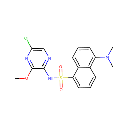 COc1nc(Cl)cnc1NS(=O)(=O)c1cccc2c(N(C)C)cccc12 ZINC000000601988