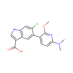 COc1nc(N(C)C)ccc1-c1cc2c(C(=O)O)c[nH]c2cc1Cl ZINC000205355131