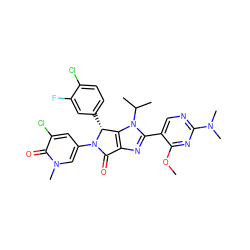 COc1nc(N(C)C)ncc1-c1nc2c(n1C(C)C)[C@@H](c1ccc(Cl)c(F)c1)N(c1cc(Cl)c(=O)n(C)c1)C2=O ZINC000169705819