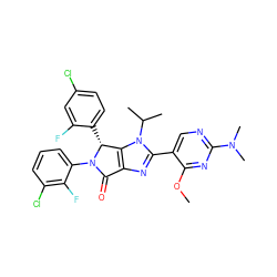 COc1nc(N(C)C)ncc1-c1nc2c(n1C(C)C)[C@@H](c1ccc(Cl)cc1F)N(c1cccc(Cl)c1F)C2=O ZINC000169705841