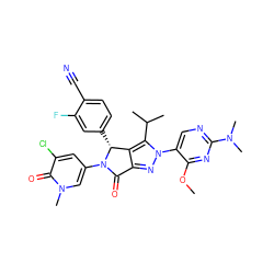 COc1nc(N(C)C)ncc1-n1nc2c(c1C(C)C)[C@@H](c1ccc(C#N)c(F)c1)N(c1cc(Cl)c(=O)n(C)c1)C2=O ZINC000224090709
