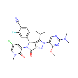 COc1nc(N(C)C)ncc1-n1nc2c(c1C(C)C)[C@@H](c1ccc(C#N)c(F)c1)N(c1cc(Cl)cn(C)c1=O)C2=O ZINC000224124050