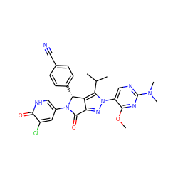 COc1nc(N(C)C)ncc1-n1nc2c(c1C(C)C)[C@@H](c1ccc(C#N)cc1)N(c1c[nH]c(=O)c(Cl)c1)C2=O ZINC000206095087