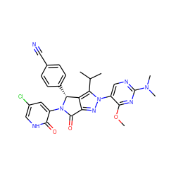 COc1nc(N(C)C)ncc1-n1nc2c(c1C(C)C)[C@@H](c1ccc(C#N)cc1)N(c1cc(Cl)c[nH]c1=O)C2=O ZINC000206095026