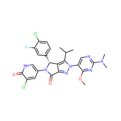 COc1nc(N(C)C)ncc1-n1nc2c(c1C(C)C)[C@@H](c1ccc(Cl)c(F)c1)N(c1c[nH]c(=O)c(Cl)c1)C2=O ZINC000224073397