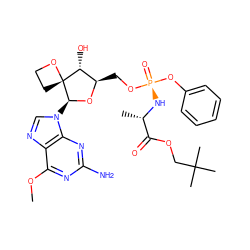 COc1nc(N)nc2c1ncn2[C@@H]1O[C@H](CO[P@@](=O)(N[C@@H](C)C(=O)OCC(C)(C)C)Oc2ccccc2)[C@@H](O)[C@]12CCO2 ZINC000103265458