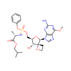 COc1nc(N)nc2c1ncn2[C@@H]1O[C@H](CO[P@@](=O)(N[C@@H](C)C(=O)OCC(C)C)Oc2ccccc2)[C@@H](O)[C@]12CCO2 ZINC000103266471