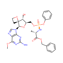 COc1nc(N)nc2c1ncn2[C@@H]1O[C@H](CO[P@@](=O)(N[C@@H](C)C(=O)OCc2ccccc2)Oc2ccccc2)[C@@H](O)[C@]12CCO2 ZINC000150603848