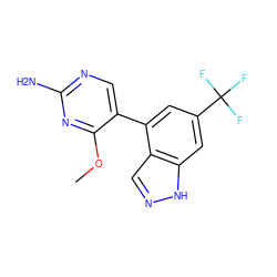 COc1nc(N)ncc1-c1cc(C(F)(F)F)cc2[nH]ncc12 ZINC000222317730