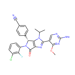 COc1nc(N)ncc1-c1nc2c(n1C(C)C)[C@@H](c1ccc(C#N)cc1)N(c1cccc(Cl)c1F)C2=O ZINC000169705628