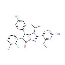 COc1nc(N)ncc1-c1nc2c(n1C(C)C)[C@@H](c1ccc(Cl)cc1)N(c1cccc(Cl)c1F)C2=O ZINC000169705802